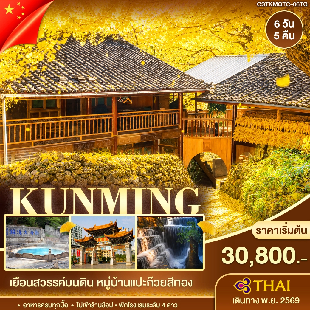 ทัวร์จีน คุนหมิง ต้าหลี่ เถิงชง หมู่บ้านแปะก๊วย 6วัน 5คืน (TG)