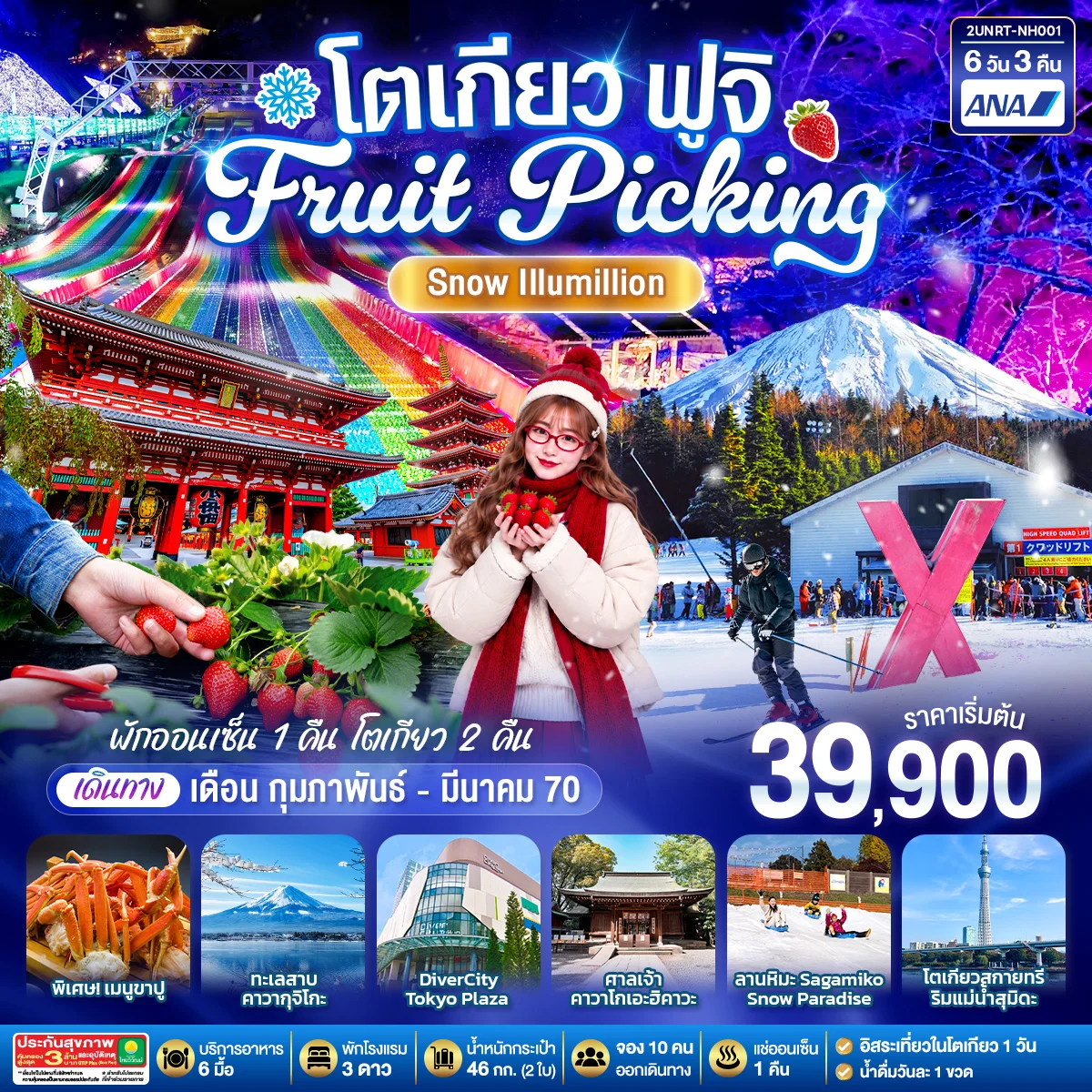 ทัวร์ญี่ปุ่น โตเกียว ฟูจิ FRUIT PICKING SNOW Illumillion 6วัน 3คืน (NH)